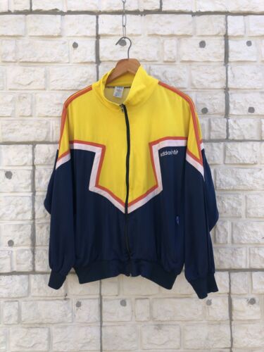 RARE Vintage Adidas West Germany Track Jacket 80s Trefoil Logo Retro Yellow Navy