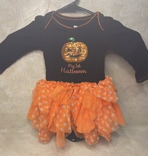 Halloween baby bodysuit pumpkin first holiday tutu dress