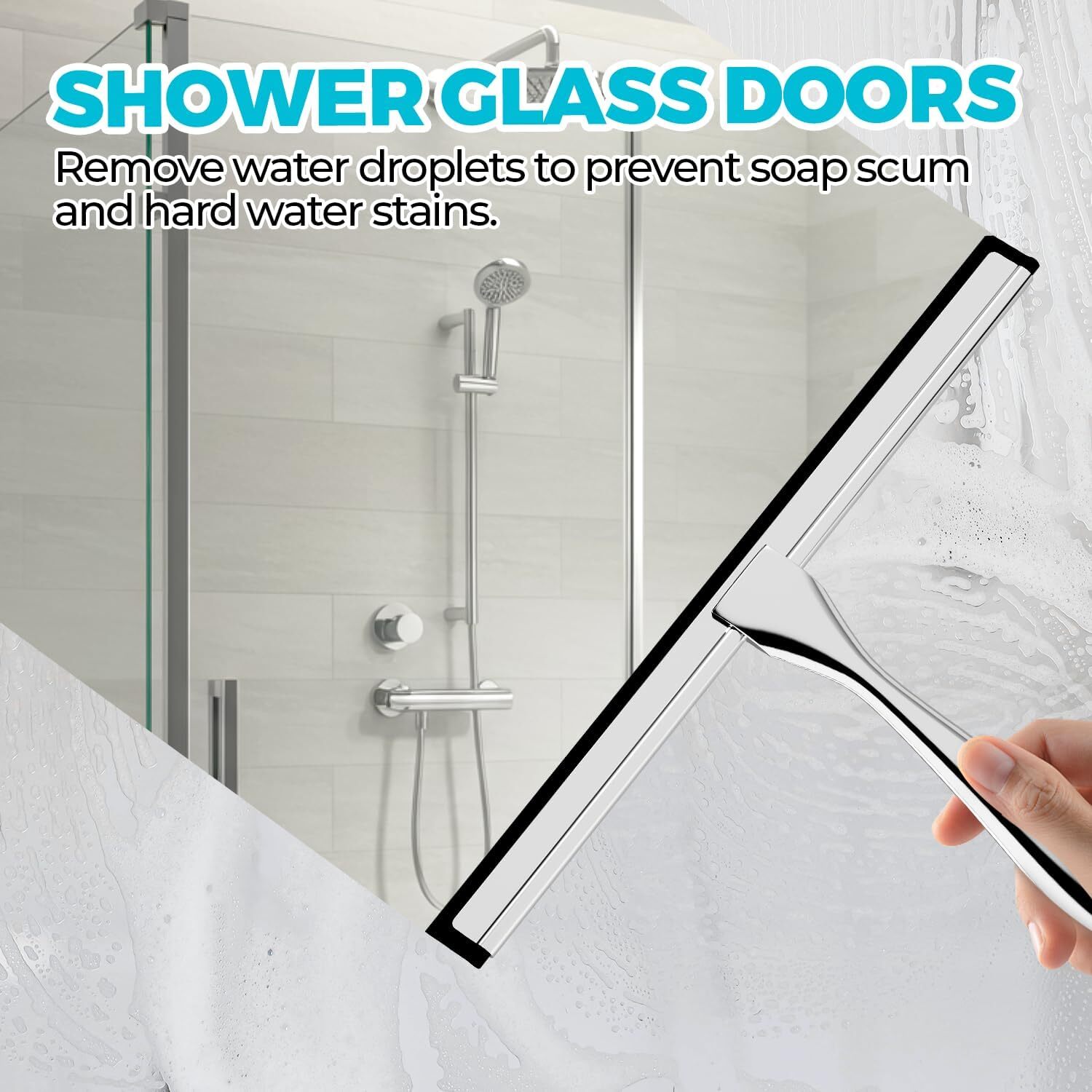 2Pack Shower Squeegee 10" Stainless Steel for Glass Doors Windows Bathroom