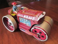 Vintage Yonezawa Tin Litho Road Roller US Pioneer No. 117 Tractor Made in Japan