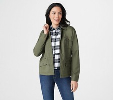 New Rachel Hollis Ltd. 1x Camo Jacket Solid Dark Sage Long Sleeve Qvc 1584