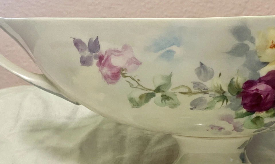 Plato de pedestal antiguo Lennox Belleek con motivo floral de rosas pintadas a mano 1899-06 Foto 4 de 4