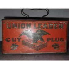 Union Leader Redi Cut Plug Tobacco Tin Vintage Box with Handle
