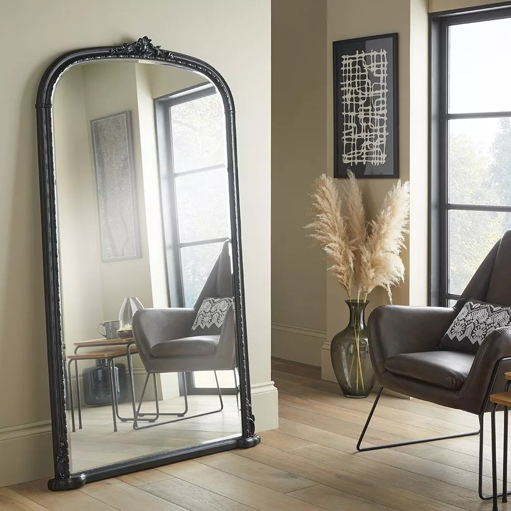 Leaner Mirror Mayfair Antique Arched Shape Black Frame- H 173cm x L 104cmx W 4cm