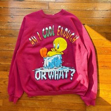 Vintage 1990  s Single Stitch Tweety Bird Winter Crewneck Sweatshirt - XL