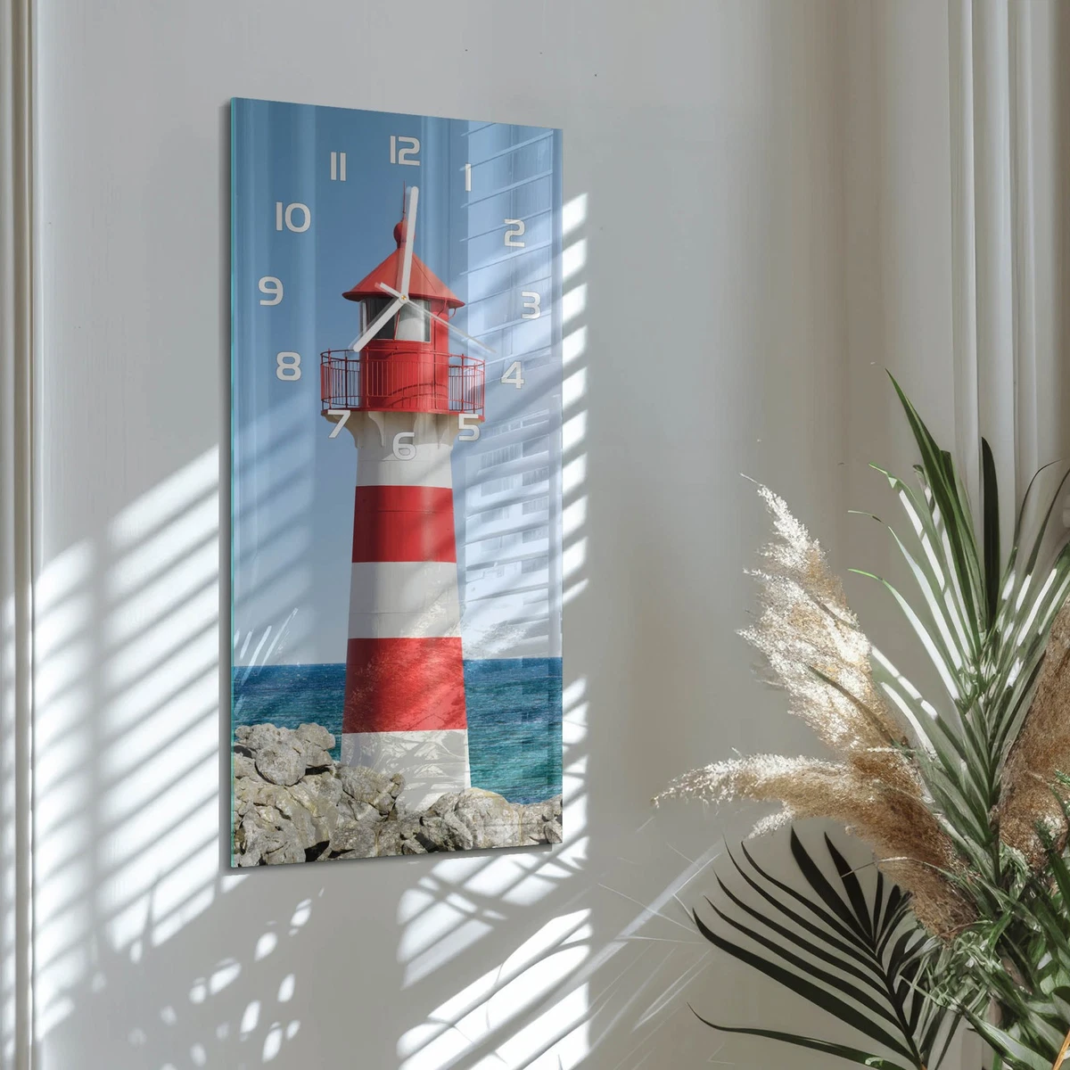 Reloj de Pared Rectangular Vertical de Cristal Templado Silencioso Faro 30x60 cm