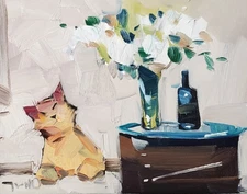 Cat Still Life Night Stand PRINT By Collectible Artist Jose Trujillo 16x20