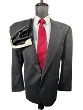 OSCAR de LA RENTA Mens Gray HERRINGBONE Wool 2pc Suit 43R Jacket 36Wx28L Pant