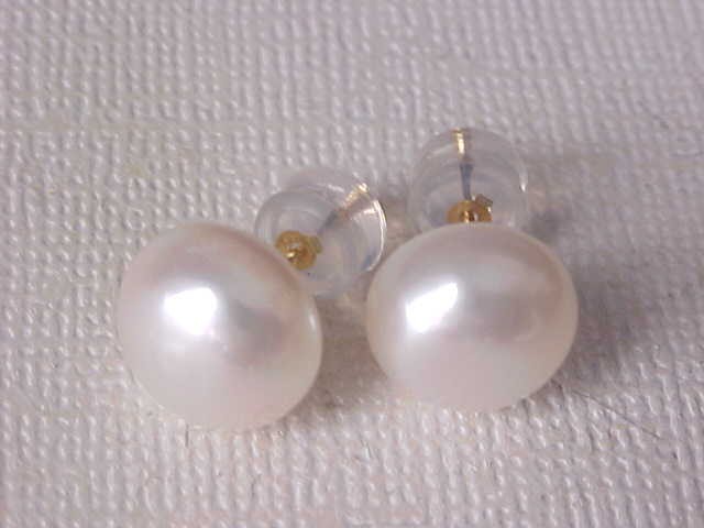10.5Mm Genuine White Pearl Stud Earrings Solid 14Kt Yellow Gold #2
