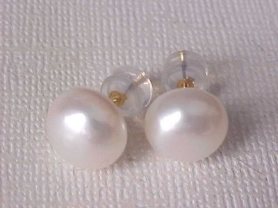 10,5 MM ECHTE WEISSE PERLEN OHRSTECKER MASSIV 14 KT GELBGOLD #2