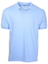 Hanes Men's Classic Fit ECosmart Light Blue Short Sleeve Jersey Polo Shirt Sz: M
