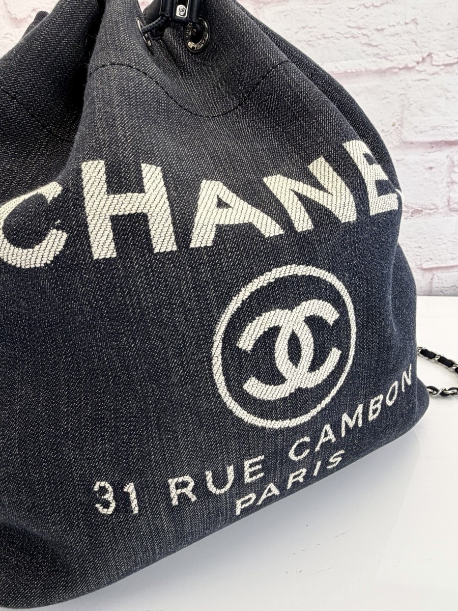 Chanel Deauville Large Navy Denim Canvas Drawstring Backpack Chanel Deauville Large Navy Denim Canvas Drawstring Backpack  main image 4
