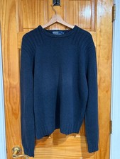 Polo Ralph Lauren XL Navy Hand Knit Cotton Crewneck Sweater Preppy Classic