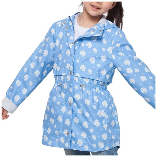 Girls' Hooded Rain Jacket Lightweight Windbreaker Dress Trench Coat