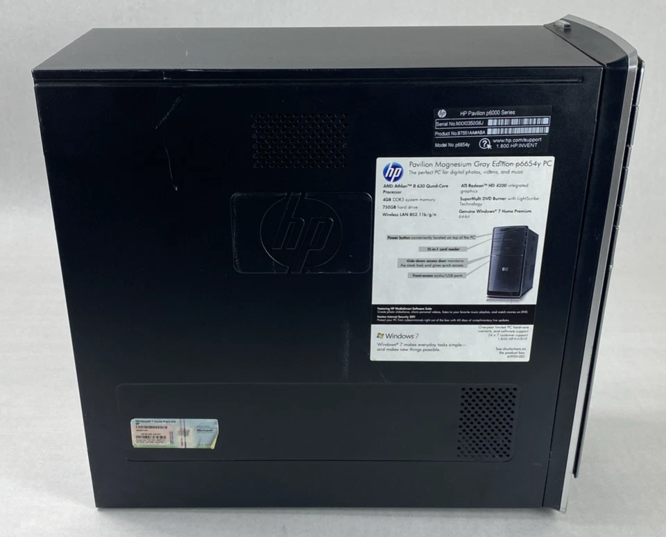 HP Pavilion P6000 MT AMD Athlon 2 x4 630 2,80 GHz 4 GB de RAM sin disco duro sin sistema operativo Foto 4 de 4