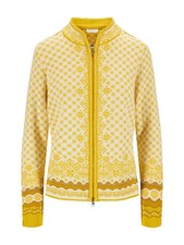 Women's L Dale of Norway Solfrid 100 Merino Wool Sweater Jacket Golden/White