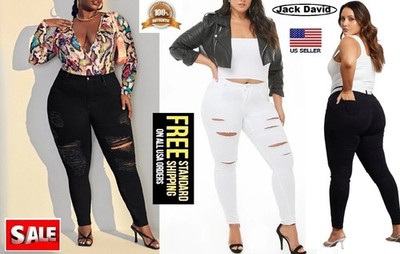 Womens Plus Size Jeans Distressed Denim skinny ripped Stretchy Jeans pants 14-24