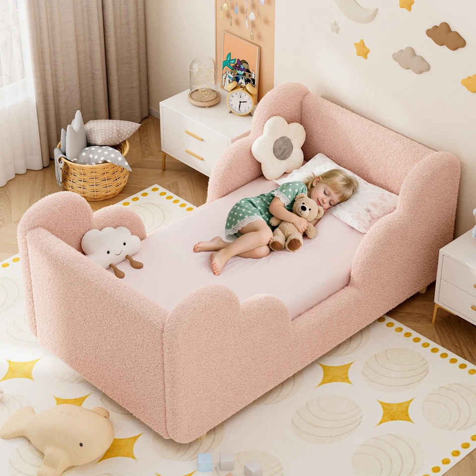 Cama para niños pequeños NAIZEA, cama para niños tela polar de peluche cuna estándar cama para niños pequeños Foto 3 de 4