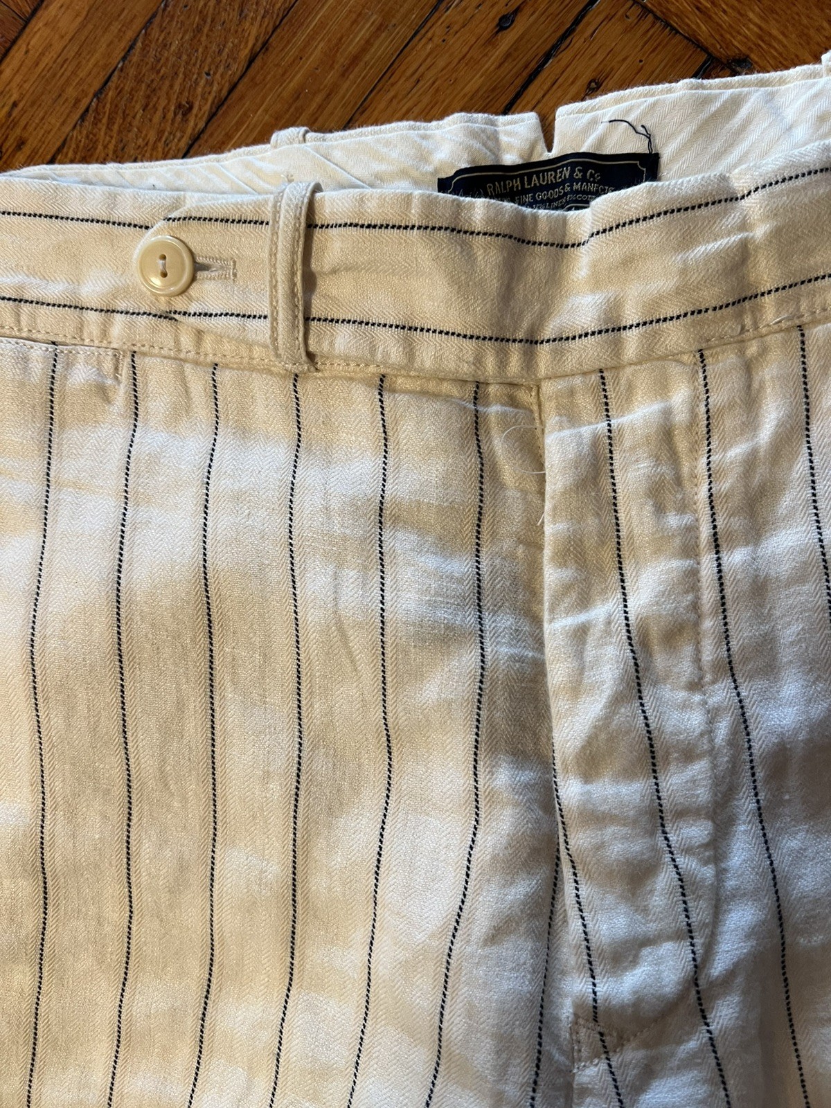 VTG Polo Ralph Lauren Linen Pants Mens 34 Cream Buckle Back Pin Striped Summer  thumbnail 7