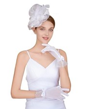 Fascinators Hat Flower Mesh Feathers Headband Derby Hat Clip Tea One Size White