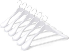 6 Pack White Wooden Coat Hangers with Extra-Wide Shoulder  Non-Slip Bar CT02W
