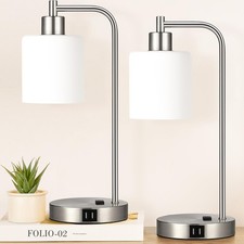 Set of 2 Industrial Touch Control Table Lamps with 2 USB Ports and AC Outlet ...
