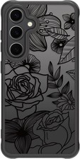 Cute Case for Samsung Galaxy S24 Plus Aesthetic Black Line Art Floral Rose Patte