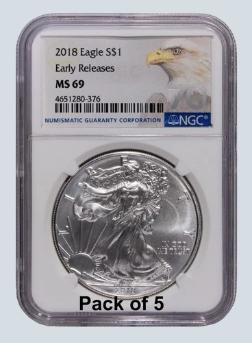 Pack of 5 - All 2018 *NGC MS 69 American Silver Eagle