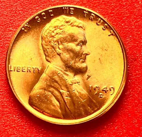 1949-D Lincoln Wheat Cent Penny GEM RD BU From an Original Bank Roll