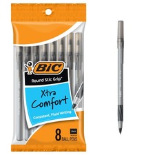 BIC Round Stic Grip Xtra Comfort Black Ballpoint Pens 8 Count Pack of 1