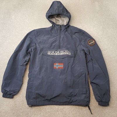 Napapijri Mens Jacket Medium Blue Navy Microgrid Lightweight Windbreaker Rain