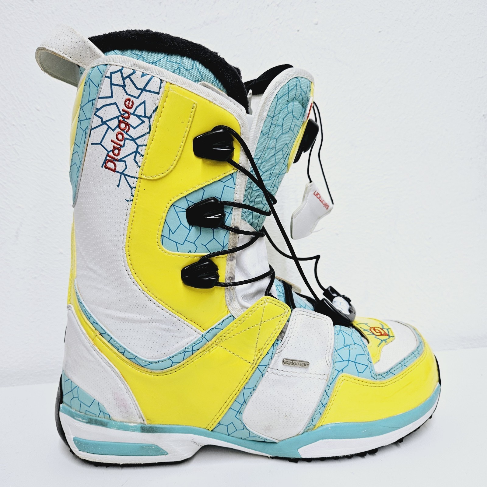 Stivali da snowboard Salomon Dialogue Select taglia UK 8 5 bianco giallo blu