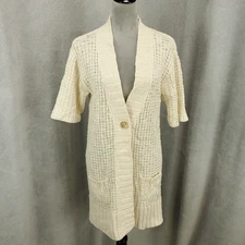 Womens Angora Wool Cardigan Womens Size Large Longline Long Ivory Front Pockets