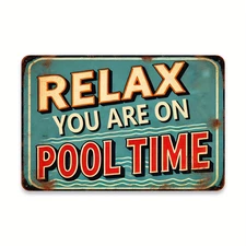 Vintage Relax You Are On Pool Time Tin Metal Signs Home Décor Wall Art 8x12 