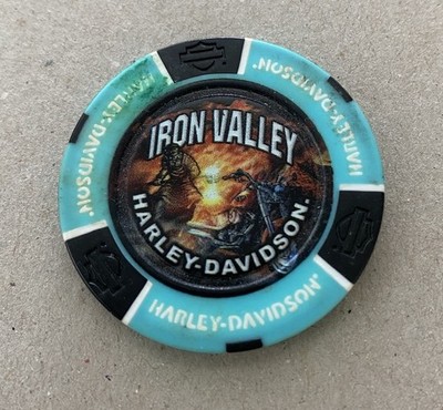 Manheim, Pennsylvania Iron Valley Harley Poker Chip / Aqua & Black / Smudged
