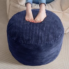 Round Stuffed Pouf Ottoman Corduroy Poufs W/ Foam Chunk Filling Furry Fluffy