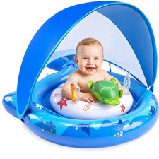 Inflatable Baby Pool Float with Sun Canopy, UPF50 Sun Protection, Portable ...