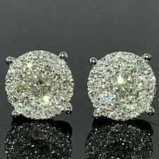 2Ct Round Lab-Created Diamond Women's Cluster Stud Earring 14K White Gold Plated