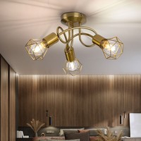 Spotlampe Deckenleuchte Wohnzimmerleuchte Retro E14 3 Flammig Metall Gold Gitter