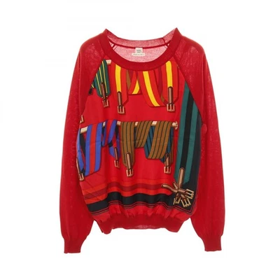 HERMES J.METZ Les Sangles tricot pull hauts soie cachemire rouge occasion fem... - Photo 1/4
