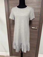 Forever 21 Women’s Gray T-Shirt Dress Size M Short Sleeve Ruffle Hem Casual Soft
