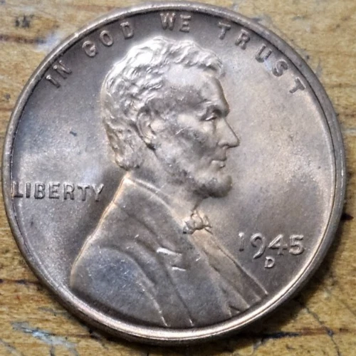 1945 D Lincoln Wheat One Cent 1c Coin Red BU #AB748