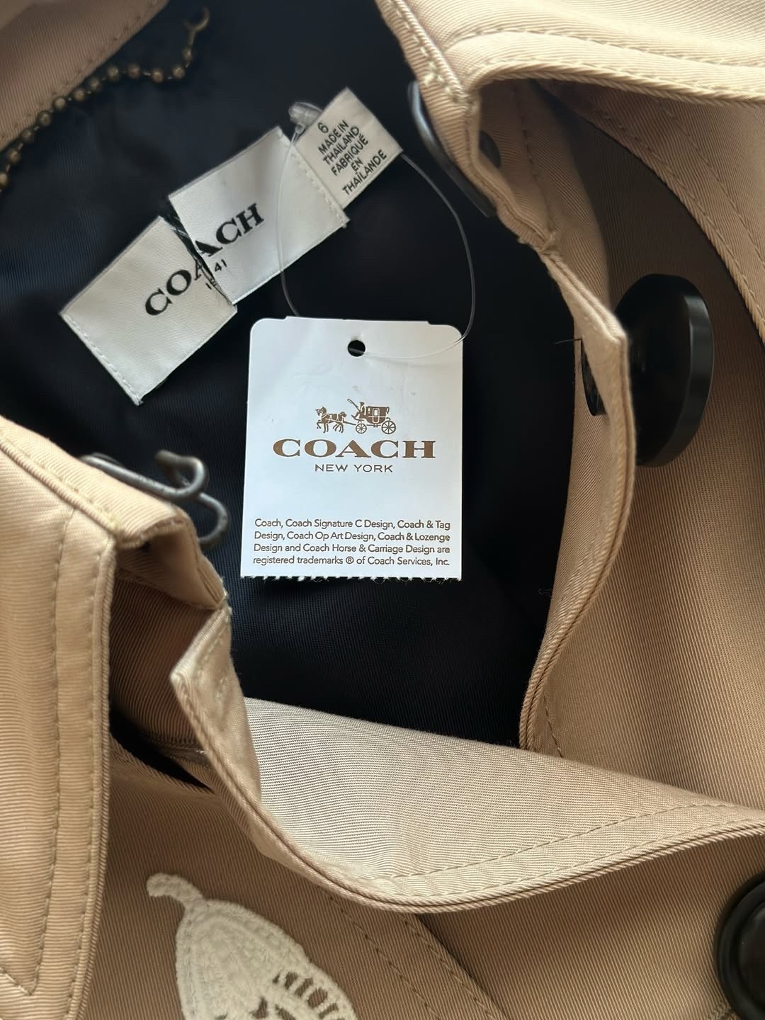 Coach Beige Trench Coat Women’s Size 6 S/M Belted Luxury Cotton Blend thumbnail 8