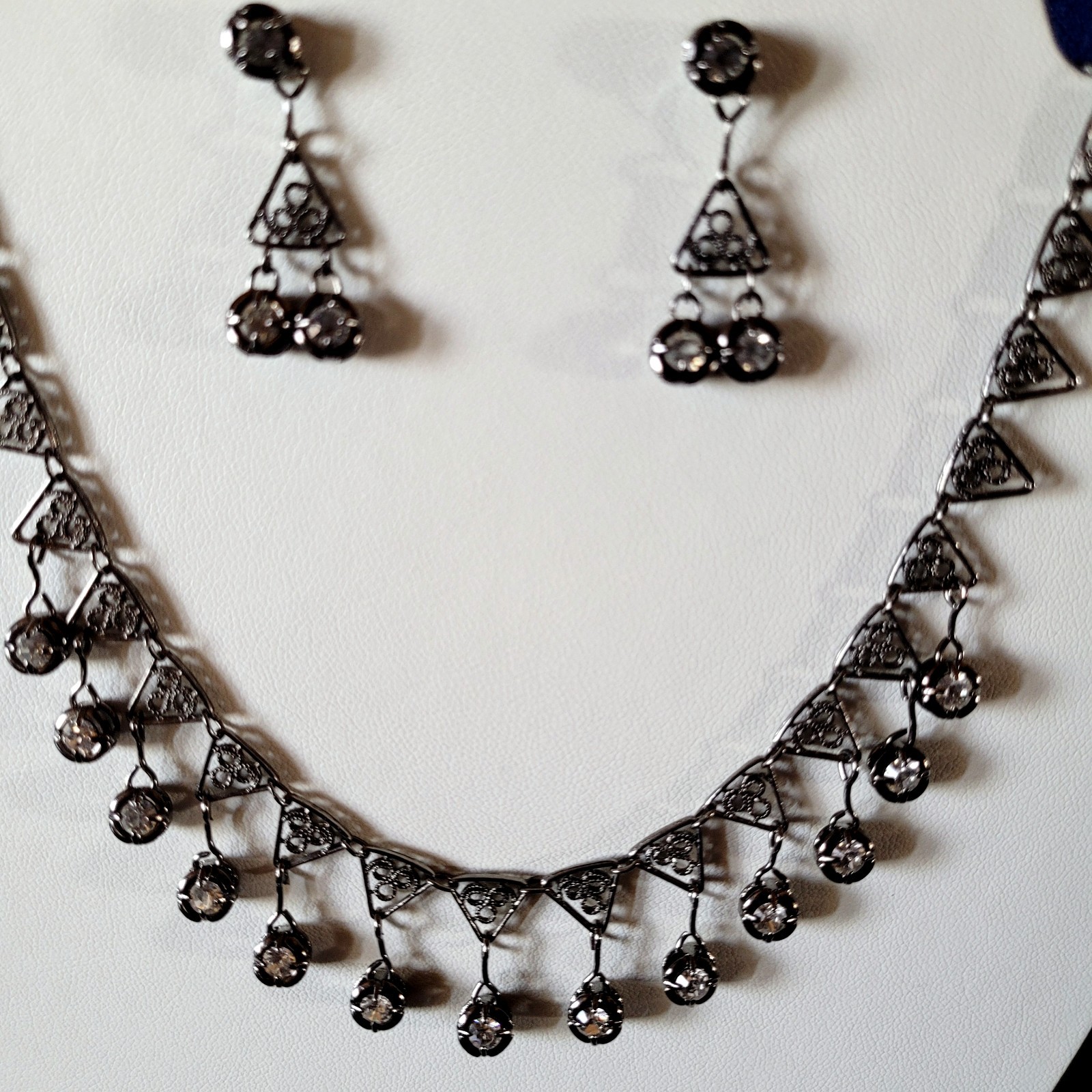 Rhinestone Black Triangular Chain Necklace and Ea… - image 3