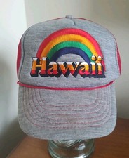 Vintage 80s Hawaii Rainbow Snapback Hat Cap Trucker Mesh Gray Adult Adjustable