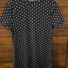 SHEIN Black/White Polka Dot Short Sleeve Round Neck A-Line Midi Dress L