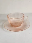 Jeanette pink depression glass homespun fine rib cup & saucer Mild radioactivity