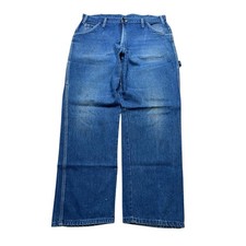 Vintage 80s Dickies Carpenter Jeans Actual Sz 36x28 Blue Talon Zip Distressed