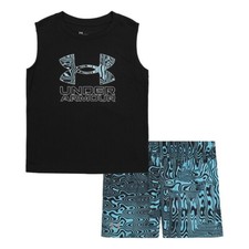 Under Armour size 4 black/blue logo shorts set NWT