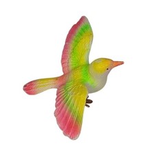 Colorful Plastic Toy Bird Figure Ornament Wings Spread Pink Green Yellow White